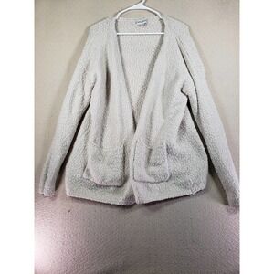 Knox Ros Sweater Womens Large Ivory Faux Fur Long Sleeve Open Front Cardigan